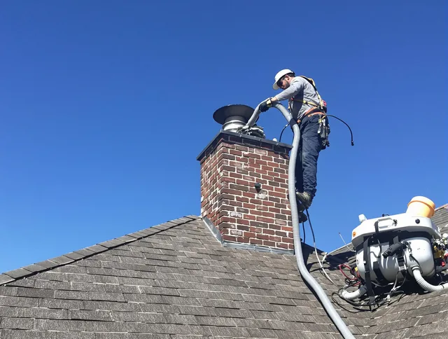 Dedicated Cromwell Chimney Sweep team member cleaning a chimney in Cromwell, CT