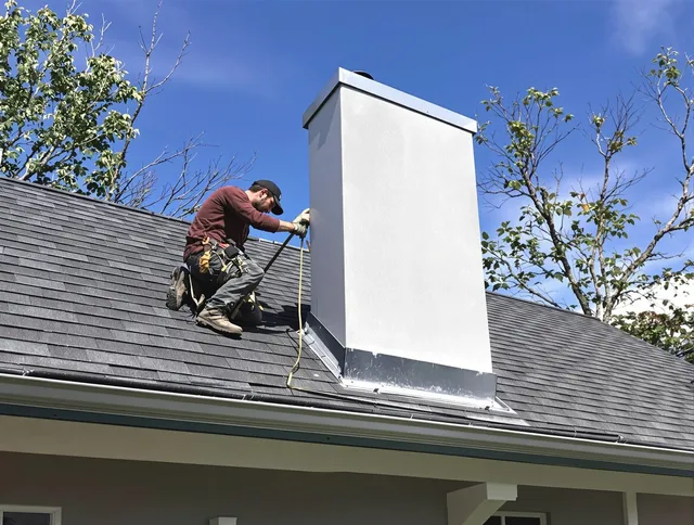 Cromwell Chimney Sweep team member finishing chimney construction in Cromwell, CT