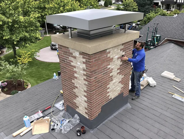 Cromwell Chimney Sweep team working on a custom chimney remodel in Cromwell, CT